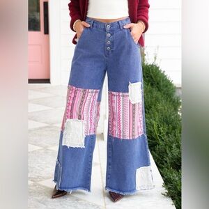 Pol wide leg patchwork boho denim jean pant nwt small